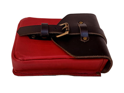For Royal Enfield Goan Classic 350 Leather Magnetic Tank Pouch Red & Black