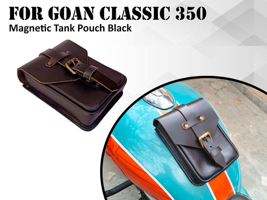 For Royal Enfield Goan Classic 350 Leather Magnetic Tank Pouch Black Color