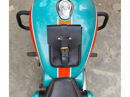 For Royal Enfield Goan Classic 350 Leather Magnetic Tank Pouch Black Color
