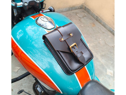 For Royal Enfield Goan Classic 350 Leather Magnetic Tank Pouch Black Color