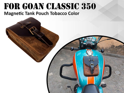 For Royal Enfield Goan Classic 350 Leather Magnetic Tank Pouch Tobacco & Black
