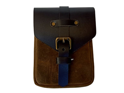 For Royal Enfield Goan Classic 350 Leather Magnetic Tank Pouch Tobacco & Black