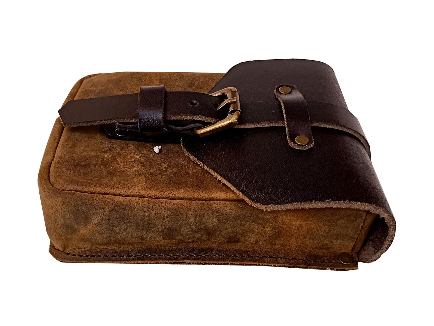 For Royal Enfield Goan Classic 350 Leather Magnetic Tank Pouch Tobacco & Black