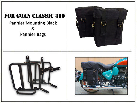 For Royal Enfield Goan Classic 350 Military Pannier Bags Black Color & Mounting
