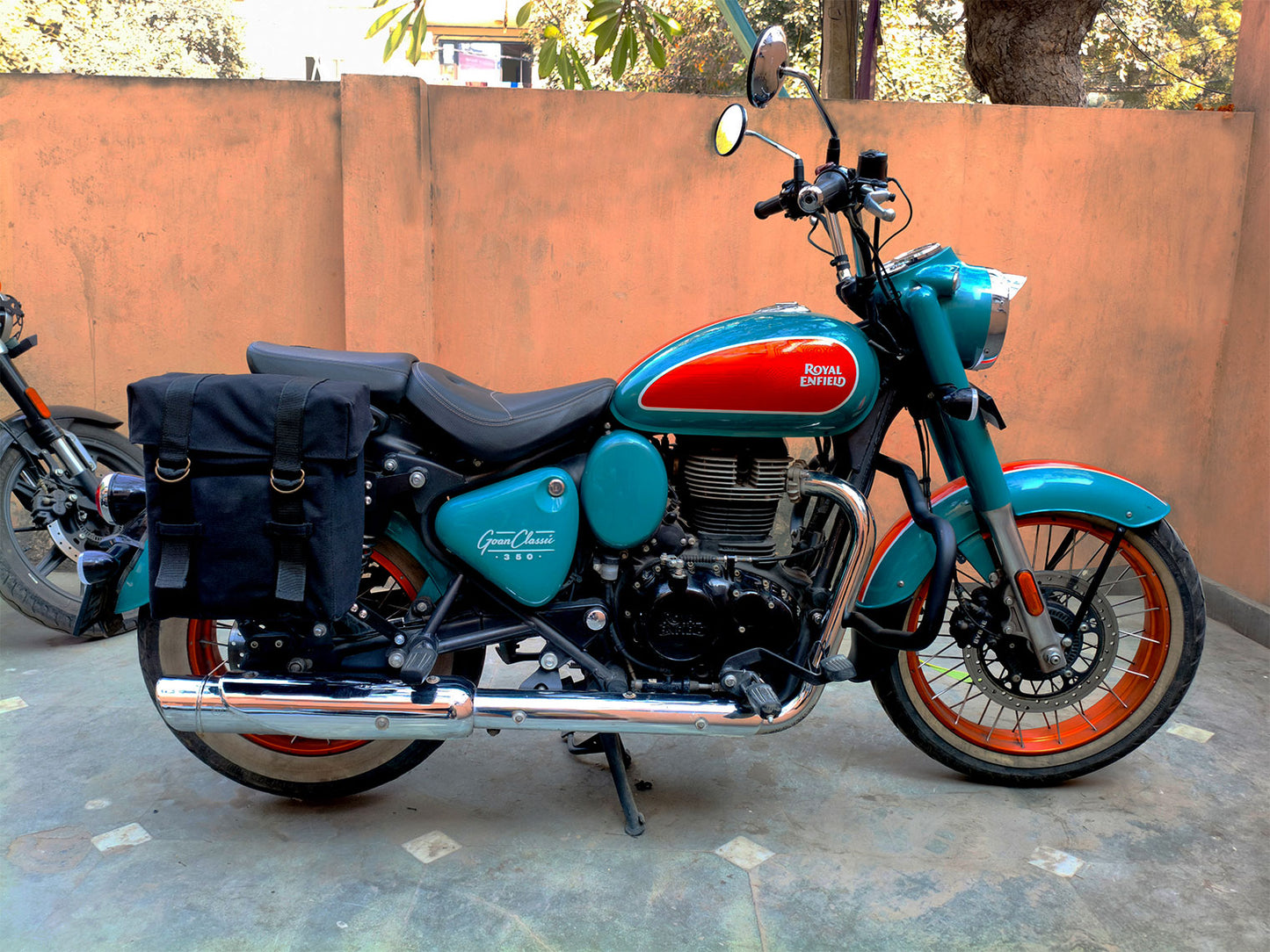 For Royal Enfield Goan Classic 350 Military Pannier Bags Black Color & Mounting