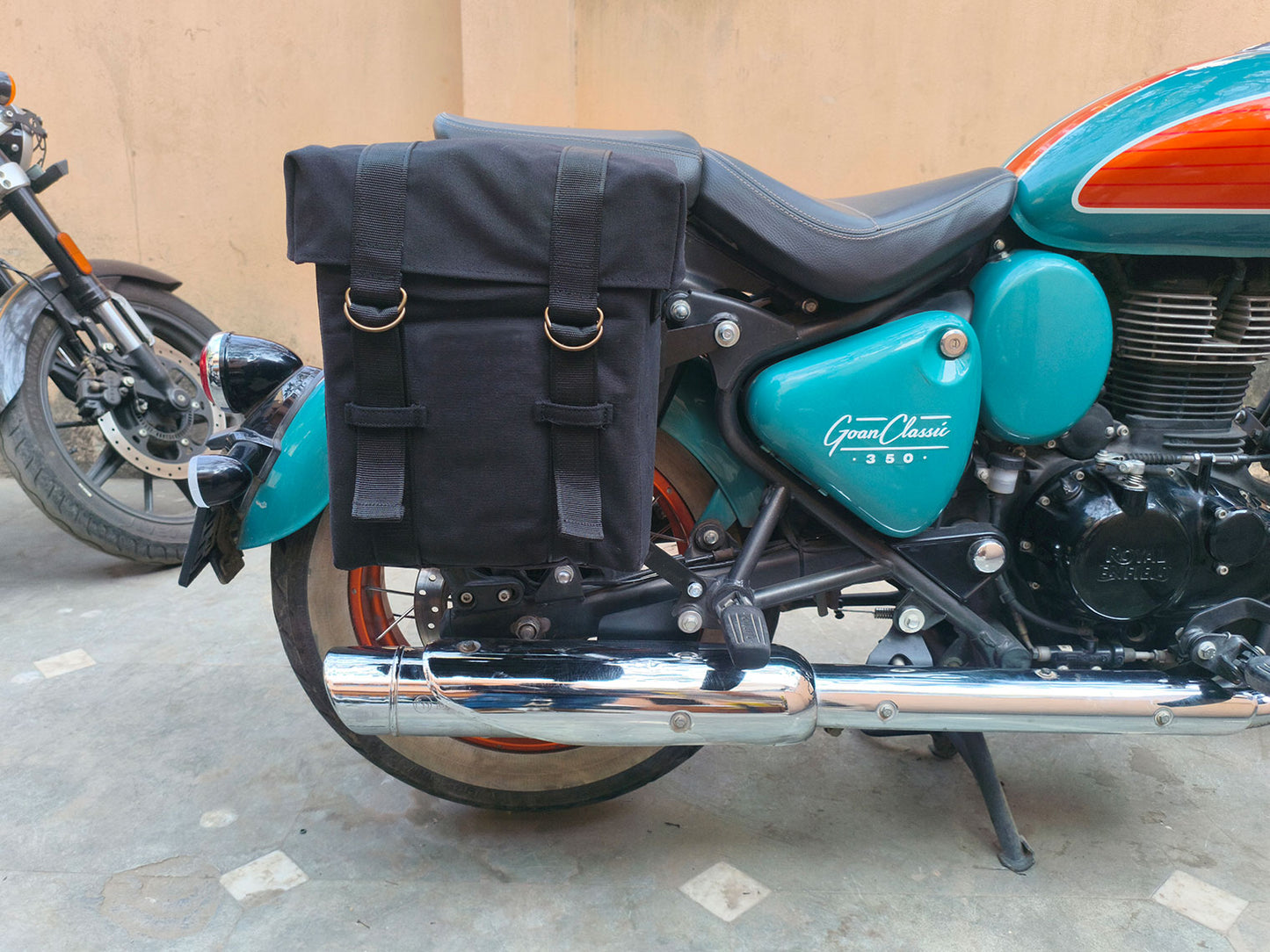 For Royal Enfield Goan Classic 350 Military Pannier Bags Black Color & Mounting