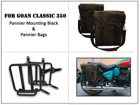 For Royal Enfield Goan Classic 350 Military Pannier Bags Olive Color & Mounting