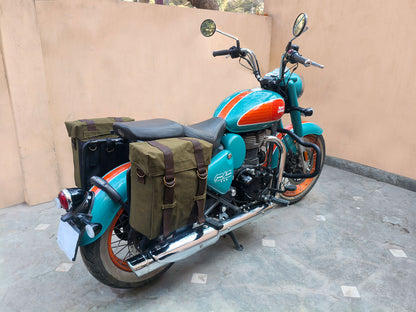 For Royal Enfield Goan Classic 350 Military Pannier Bags Olive Color & Mounting