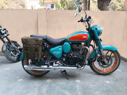 For Royal Enfield Goan Classic 350 Military Pannier Bags Olive Color & Mounting