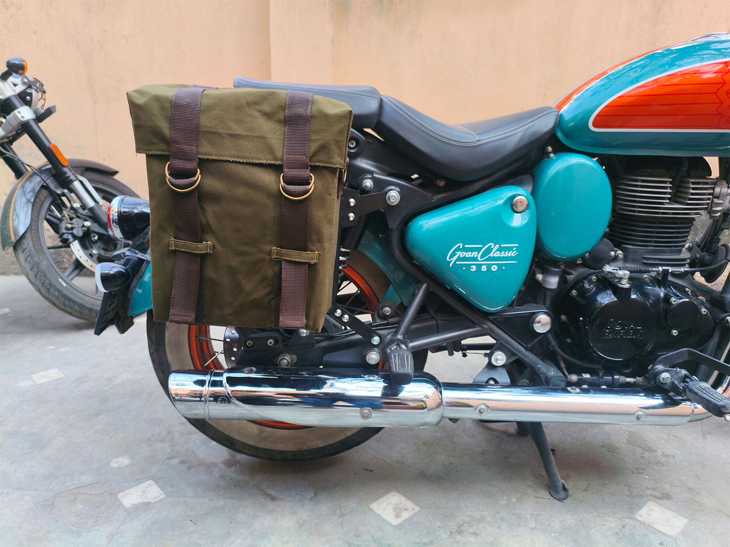 For Royal Enfield Goan Classic 350 Military Pannier Bags Olive Color & Mounting