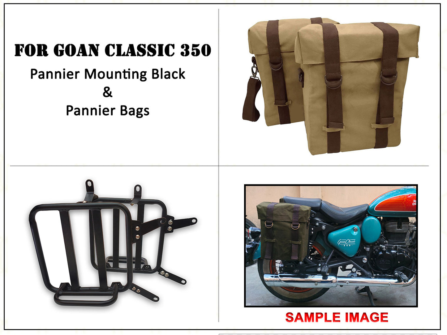 For Royal Enfield Goan Classic 350 Military Pannier Bags Sand Color & Mounting