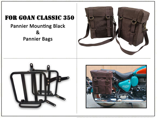For Royal Enfield Goan Classic 350 Military Pannier Bags Coffee Brown & Mounting