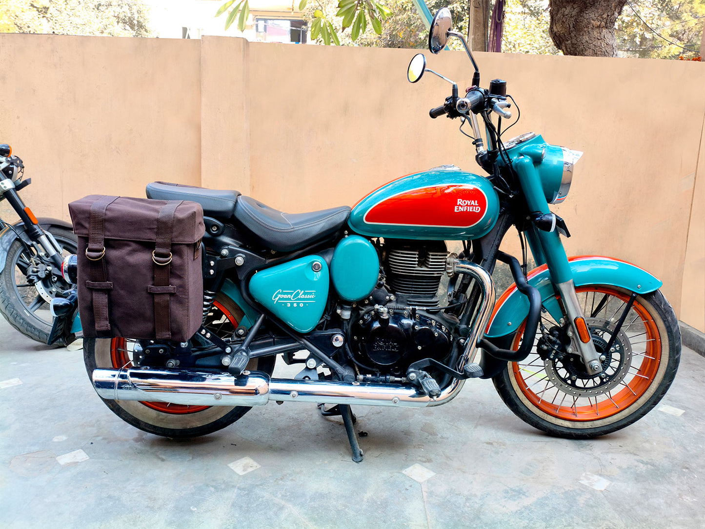 For Royal Enfield Goan Classic 350 Military Pannier Bags Coffee Brown & Mounting
