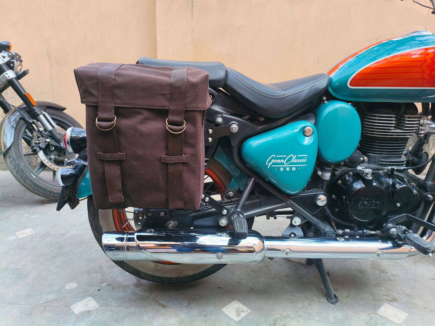 For Royal Enfield Goan Classic 350 Military Pannier Bags Coffee Brown & Mounting