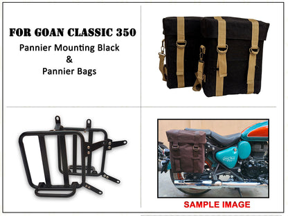 For Royal Enfield Goan Classic 350 Military Pannier Bags Golden Black & Mounting