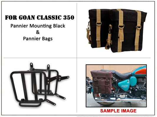 For Royal Enfield Goan Classic 350 Military Pannier Bags Golden Black & Mounting