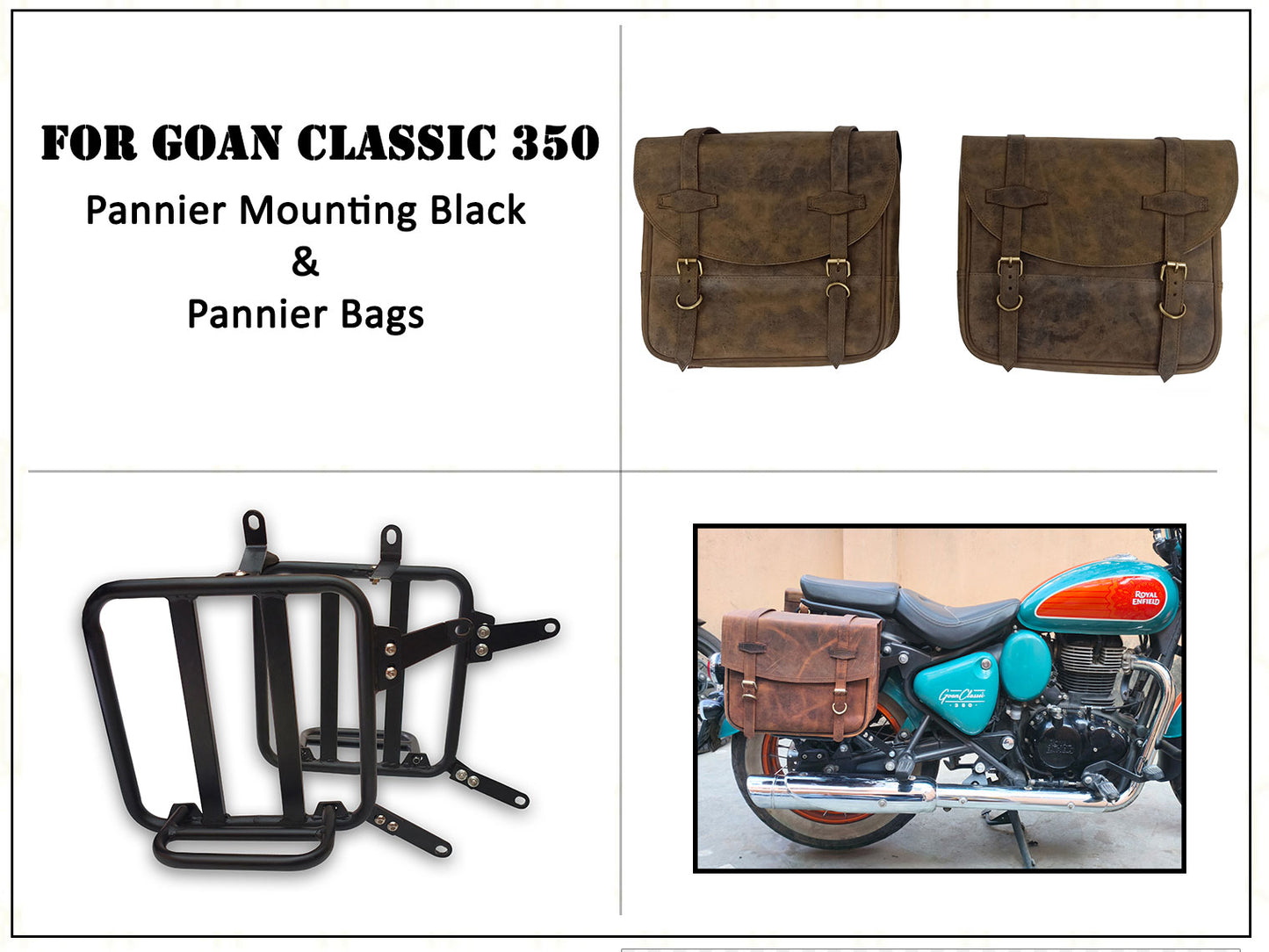 For Royal Enfield Goan Classic 350 Leather Pannier Bags With Mounting D4
