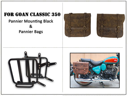 For Royal Enfield Goan Classic 350 Leather Pannier Bags With Mounting D4