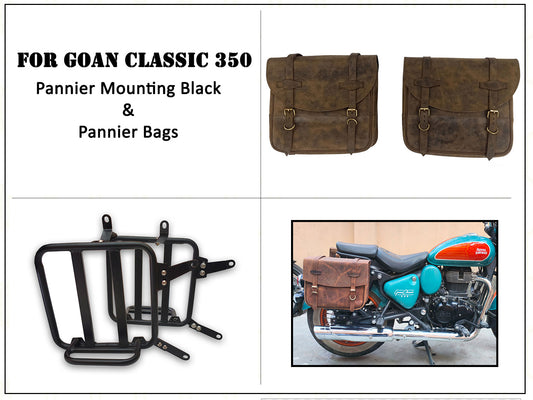 For Royal Enfield Goan Classic 350 Leather Pannier Bags With Mounting D4