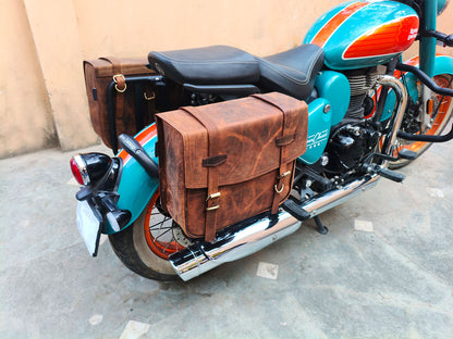 For Royal Enfield Goan Classic 350 Leather Pannier Bags With Mounting D4