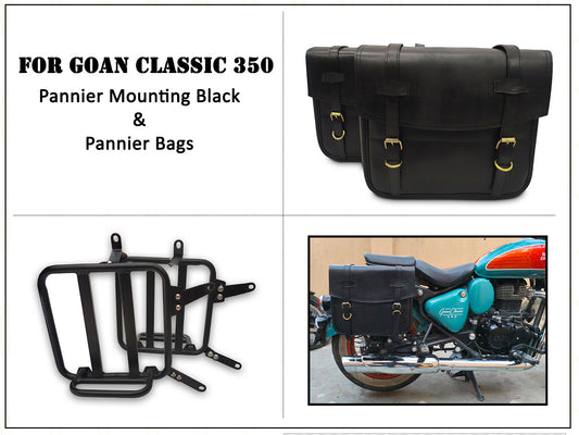 For Royal Enfield Goan Classic 350 Leather Pannier Bags With Mounting D8