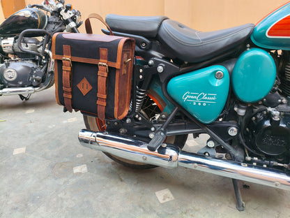 For Royal Enfield Goan Classic 350 Leather & Canvas Pannier Bags & Mounting D13
