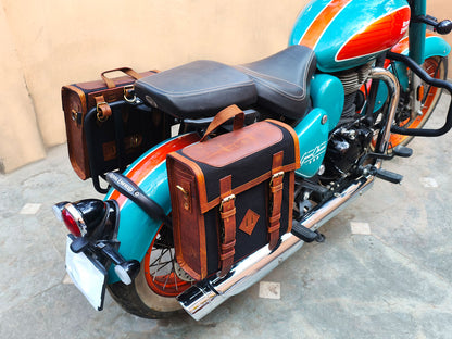 For Royal Enfield Goan Classic 350 Leather & Canvas Pannier Bags & Mounting D13