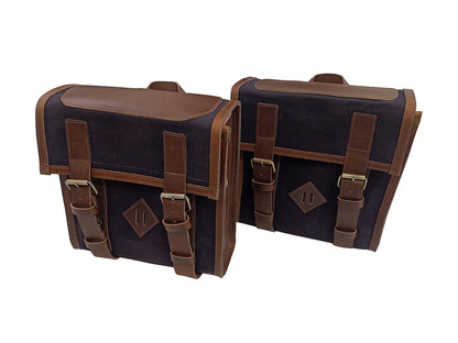 For Royal Enfield Goan Classic 350 Leather & Canvas Pannier Bags & Mounting D13