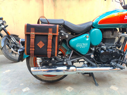 For Royal Enfield Goan Classic 350 Leather & Canvas Pannier Bags & Mounting D13
