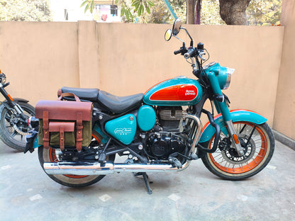 For Royal Enfield Goan Classic 350 Leather & Canvas Pannier Bags & Mounting D14