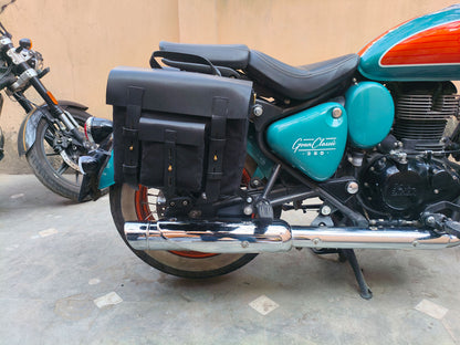 For Royal Enfield Goan Classic 350 Leather & Canvas Pannier Bags & Mounting D15