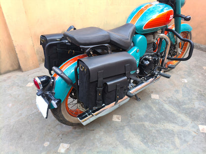 For Royal Enfield Goan Classic 350 Leather & Canvas Pannier Bags & Mounting D15