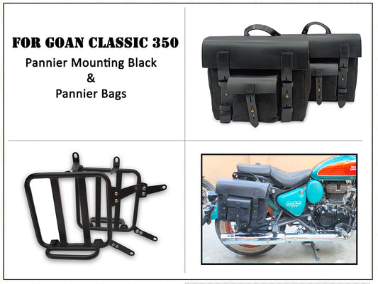 For Royal Enfield Goan Classic 350 Leather & Canvas Pannier Bags & Mounting D15