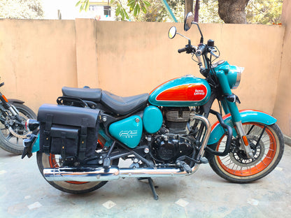 For Royal Enfield Goan Classic 350 Leather & Canvas Pannier Bags & Mounting D15