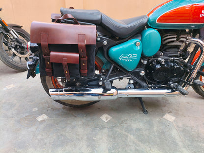 For Royal Enfield Goan Classic 350 Leather & Canvas Pannier Bags & Mounting D16