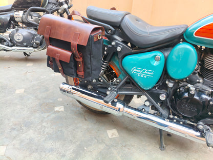 For Royal Enfield Goan Classic 350 Leather & Canvas Pannier Bags & Mounting D16