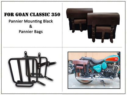 For Royal Enfield Goan Classic 350 Leather & Canvas Pannier Bags & Mounting D16