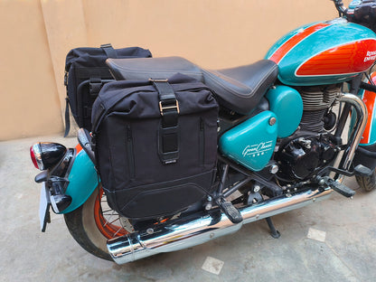 For Royal Enfield Goan Classic 350 Leather & Canvas Pannier Bags & Mounting D17
