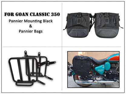 For Royal Enfield Goan Classic 350 Leather & Canvas Pannier Bags & Mounting D17