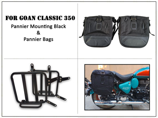For Royal Enfield Goan Classic 350 Leather & Canvas Pannier Bags & Mounting D17