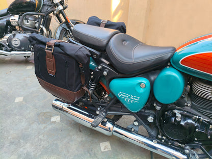 For Royal Enfield Goan Classic 350 Leather & Canvas Pannier Bags & Mounting D18