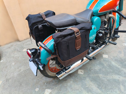 For Royal Enfield Goan Classic 350 Leather & Canvas Pannier Bags & Mounting D18