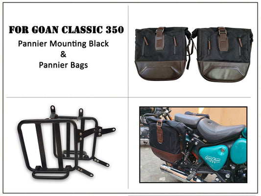 For Royal Enfield Goan Classic 350 Leather & Canvas Pannier Bags & Mounting D18