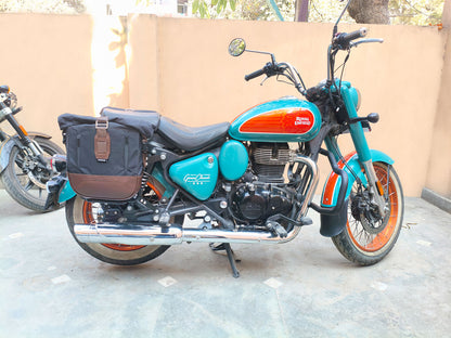 For Royal Enfield Goan Classic 350 Leather & Canvas Pannier Bags & Mounting D18