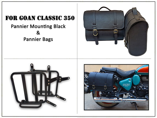 For Royal Enfield Goan Classic 350 Genuine Leather Pannier Bags & Mounting D19