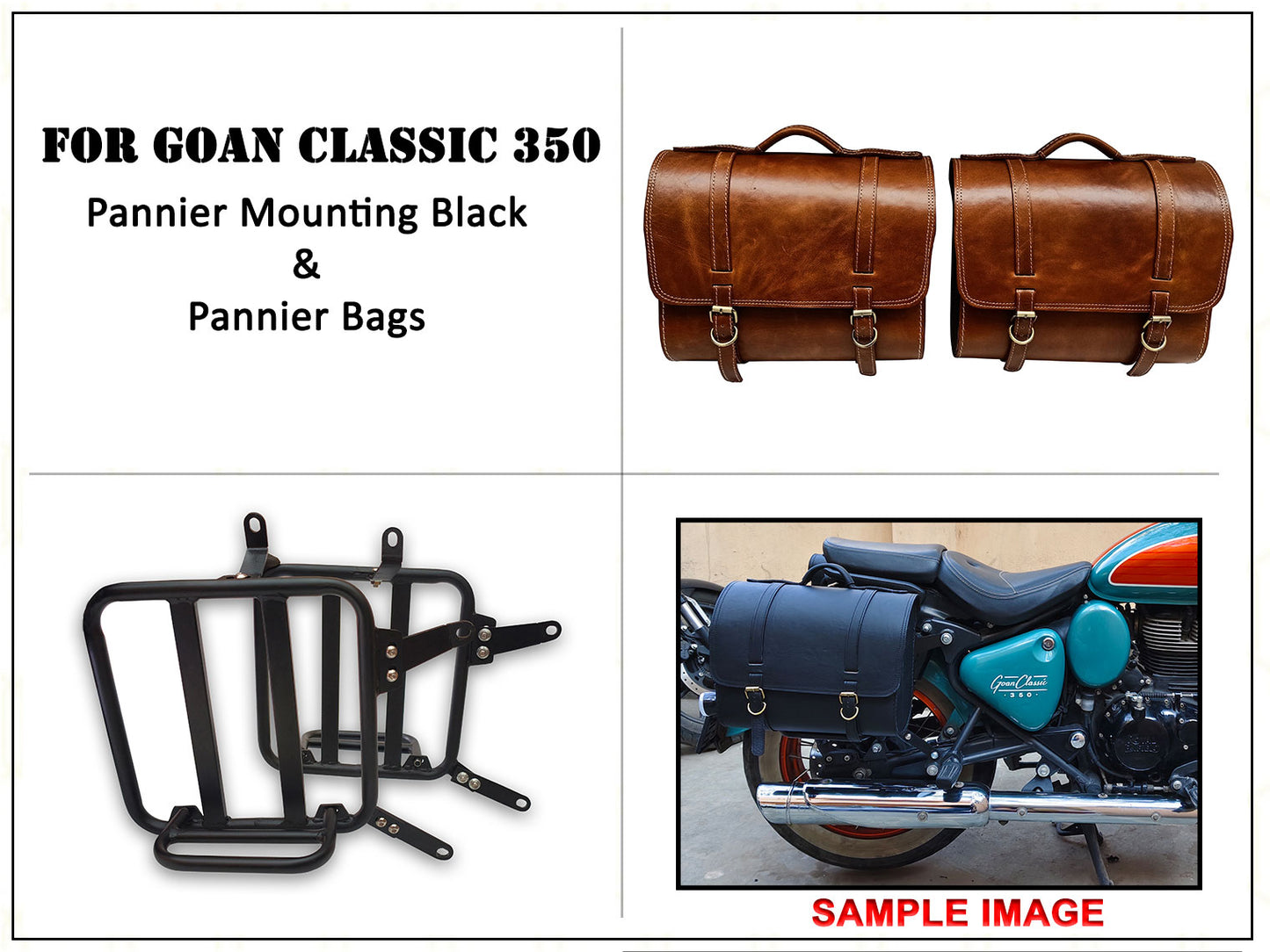 For Royal Enfield Goan Classic 350 Genuine Leather Pannier Bags & Mounting D20