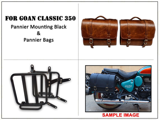 For Royal Enfield Goan Classic 350 Genuine Leather Pannier Bags & Mounting D20
