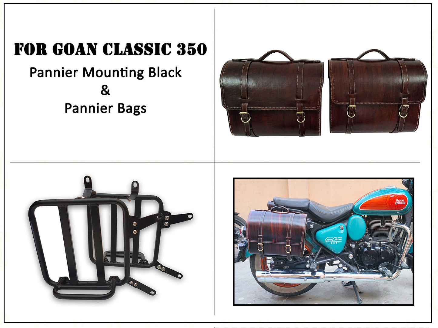 For Royal Enfield Goan Classic 350 Genuine Leather Pannier Bags & Mounting D21