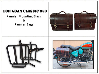 For Royal Enfield Goan Classic 350 Genuine Leather Pannier Bags & Mounting D21