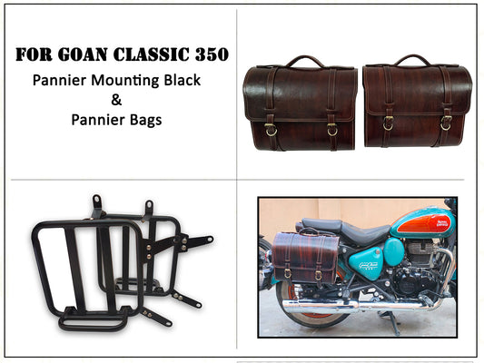 For Royal Enfield Goan Classic 350 Genuine Leather Pannier Bags & Mounting D21